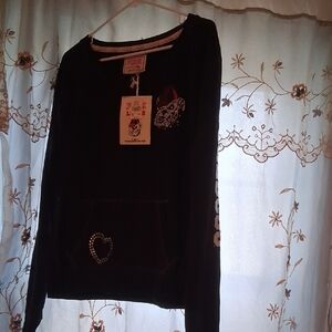 Victoria's Secret Pink Black Bulldog Long Sleeve Top